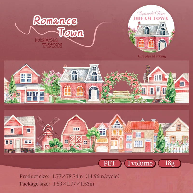 JIANQI 45mm*2m PET Tapes Dream Town House DIY Scrapbooking Decor Photo Album Collage Junk Journal Materials Aesthetics Stickers