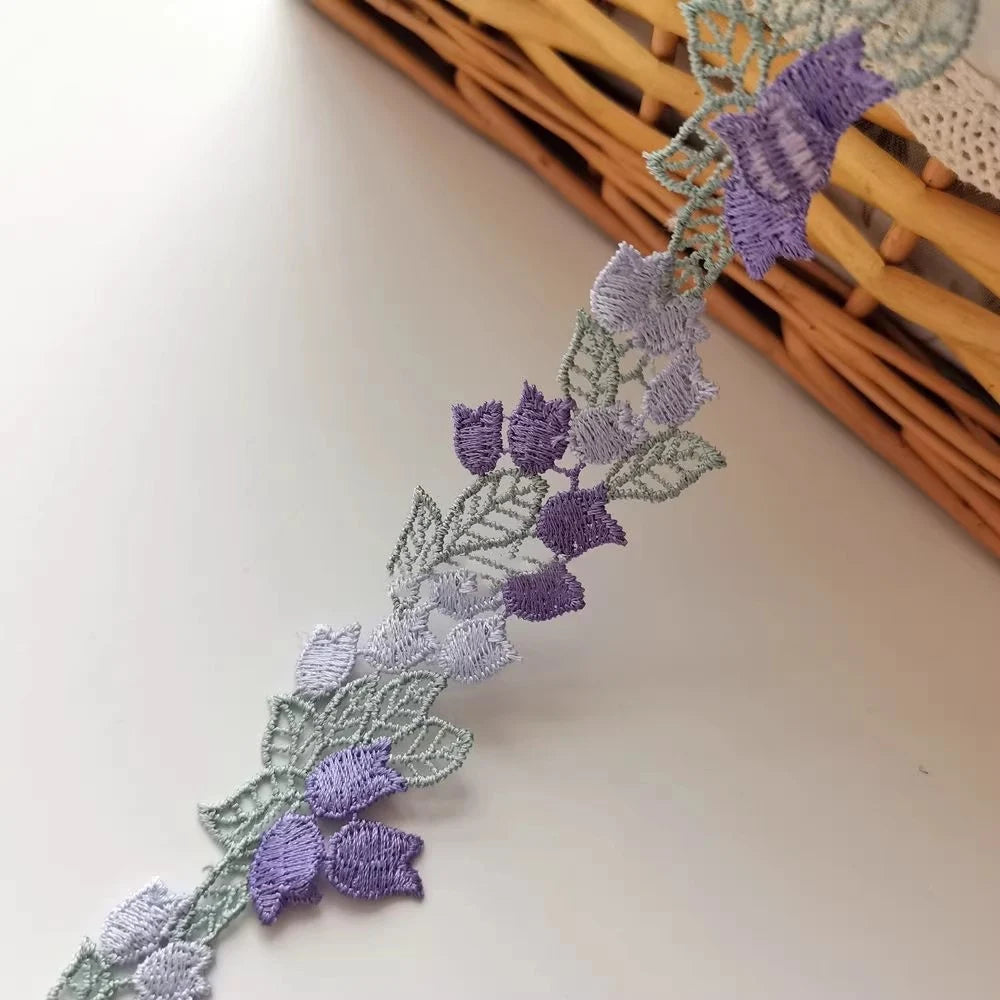 1 Yard Purple Orange Flower Embroidery Ribbon Lace Fabric Sticker DIY Sewing Supplies 3.7cm Wide