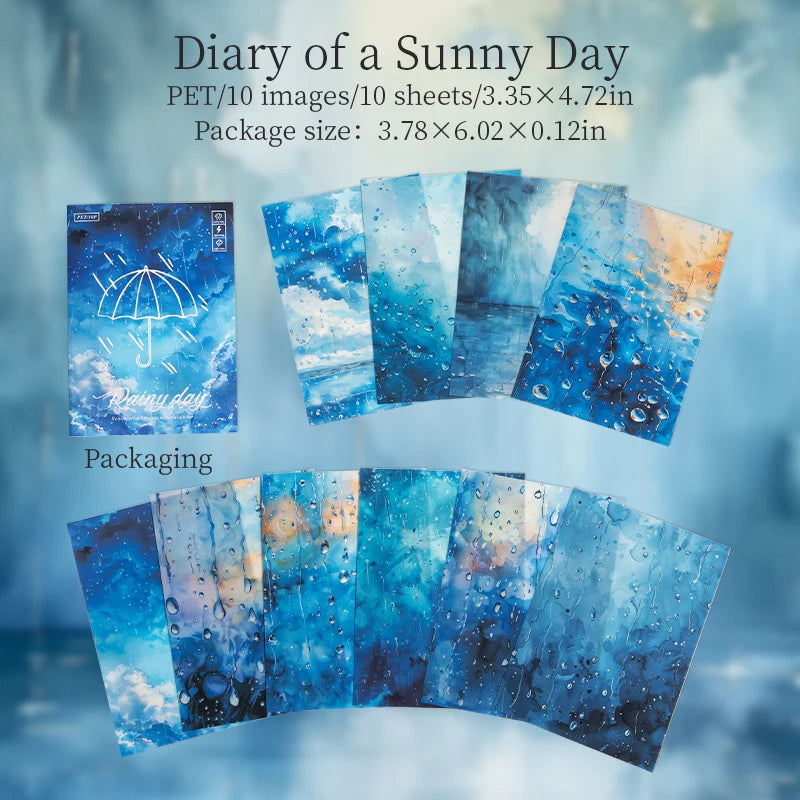 JIANQI 10pcs/pack Rainy season landscape PET Stickers Junk Journal Creative Stationery DIY Deco Stickers Scrapbooking Supplies