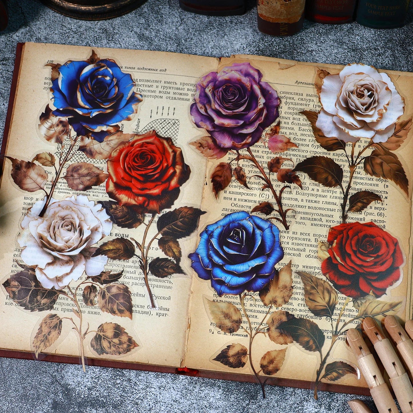 JIANQI 6pcs/pack PET Floral Stickers Big Size DIY Scrapbooking Art Collage Diary Materials Decor Aesthetics Sticker Stationery