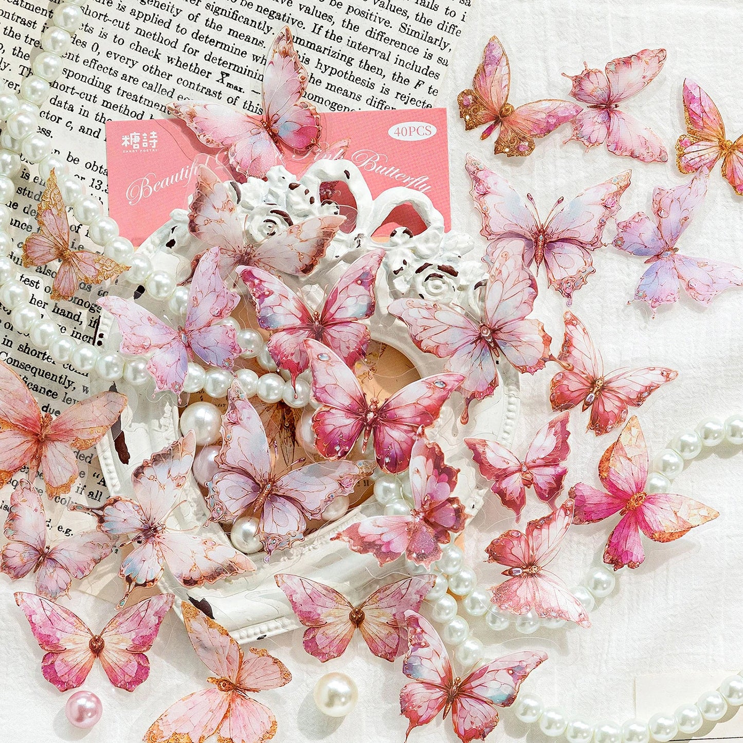 JIANQI 40pcs/pack PET Butterfly Stickers DIY Scrapbooking Collage Junk Journal Planner Decorative Materials Sticker Stationery