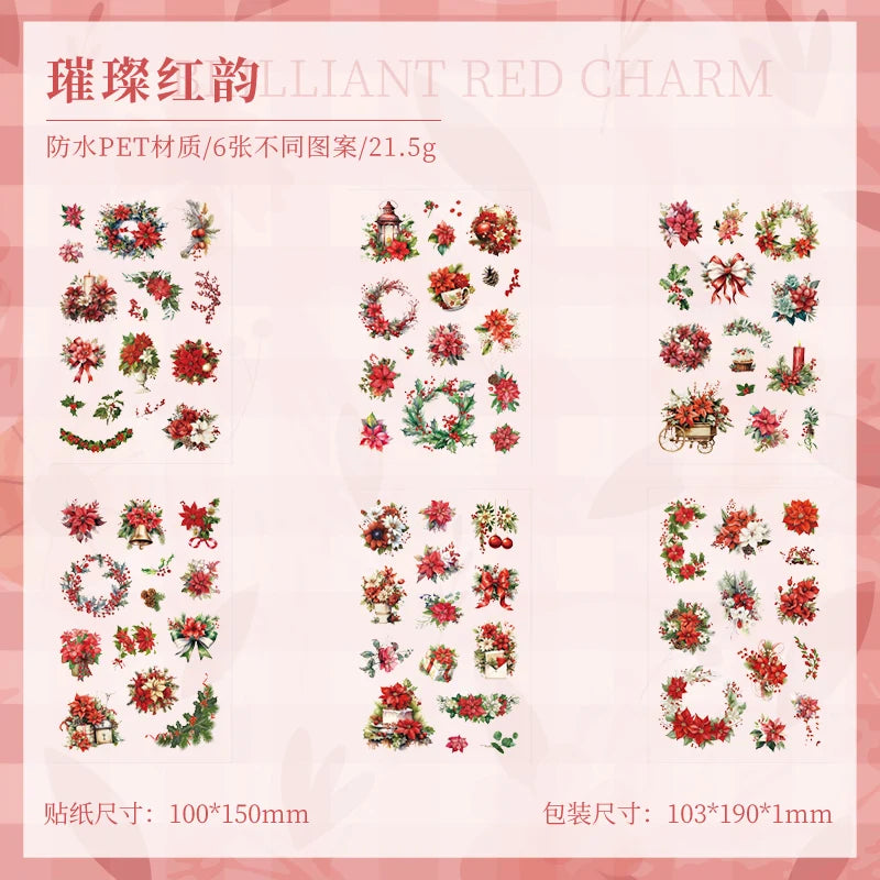 JIANQI 6 Sheets Flowers Stickers Die cutting PET Material DIY Scrapbooking Art Collage Stationery Planner Decor Diary Stickers