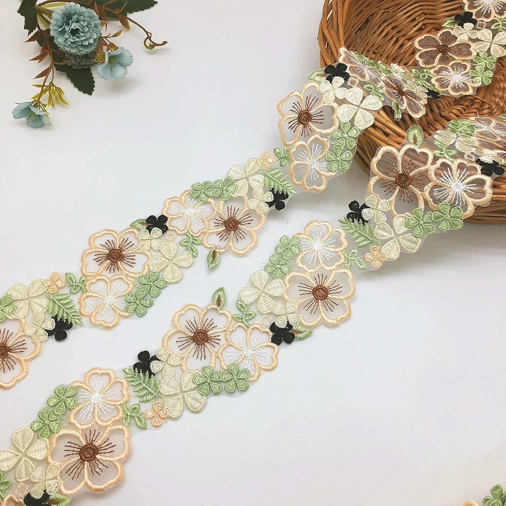1 Yard Flower Mesh Embroidered Lace Fabric DIY Clothing Accessories Decoration Belt 6.5CM Wide