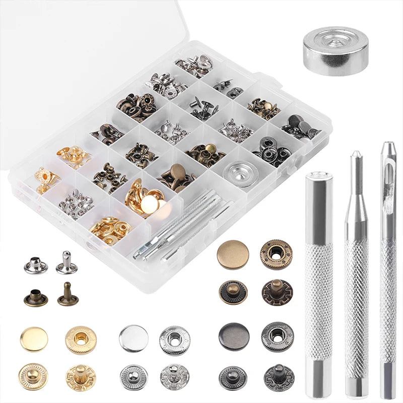 324Pcs Leather Snap Buckle with Combination Punch Rods Different Sizes Handmade Wallets Leather Notebook Covers DIY Tools Set