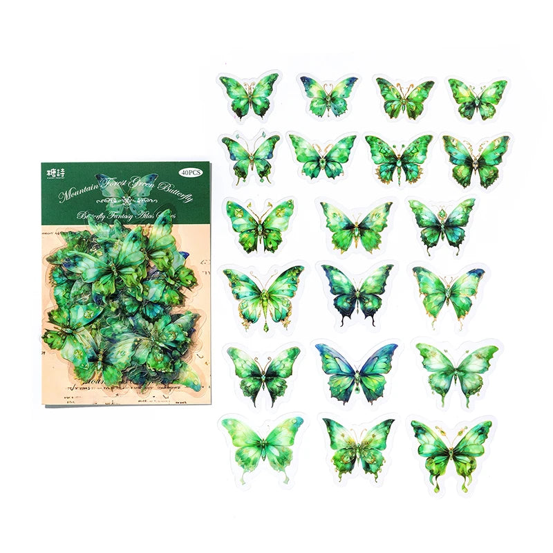 JIANQI 40pcs/pack PET Butterfly Stickers DIY Scrapbooking Collage Junk Journal Planner Decorative Materials Sticker Stationery