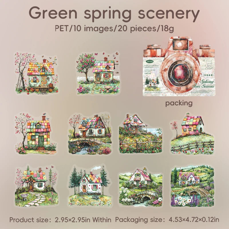 20pcs Four Seasons Scenery Beautiful Landscape Sticker Junk Journal DIY Scrapbooking School Supplies Collage Stationery Stickers