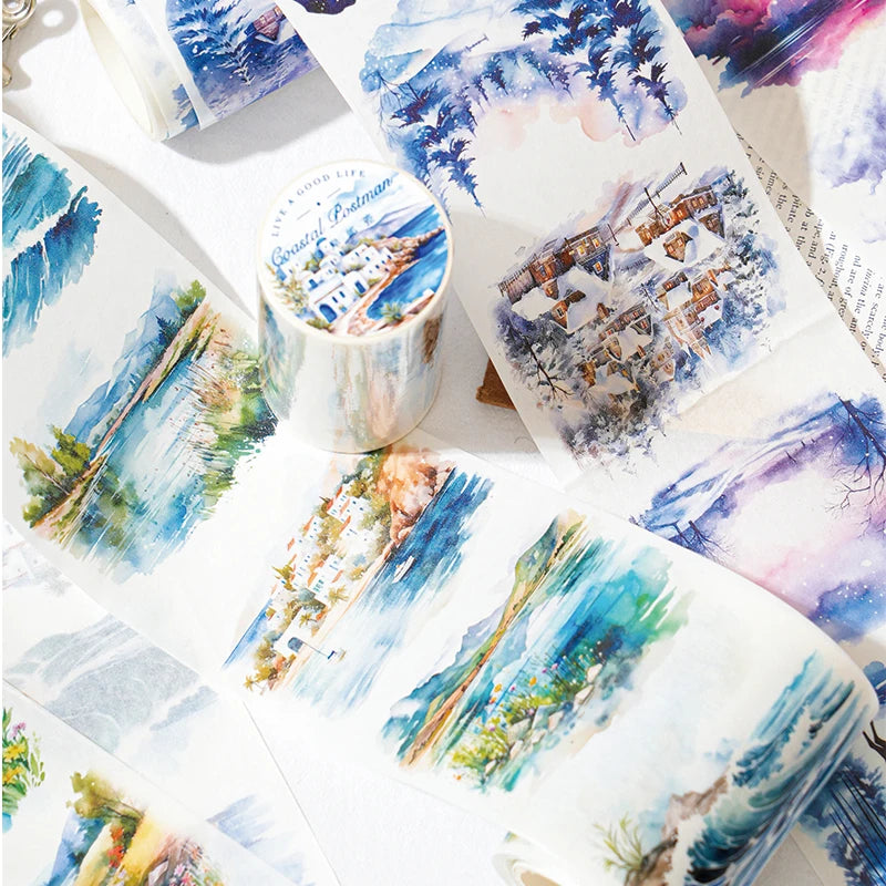 JIANQI 70mm*2m Beautiful scenery series tape PET Material Scrapbooking Stickers Stationery Supplies Decorative DIY Sticker