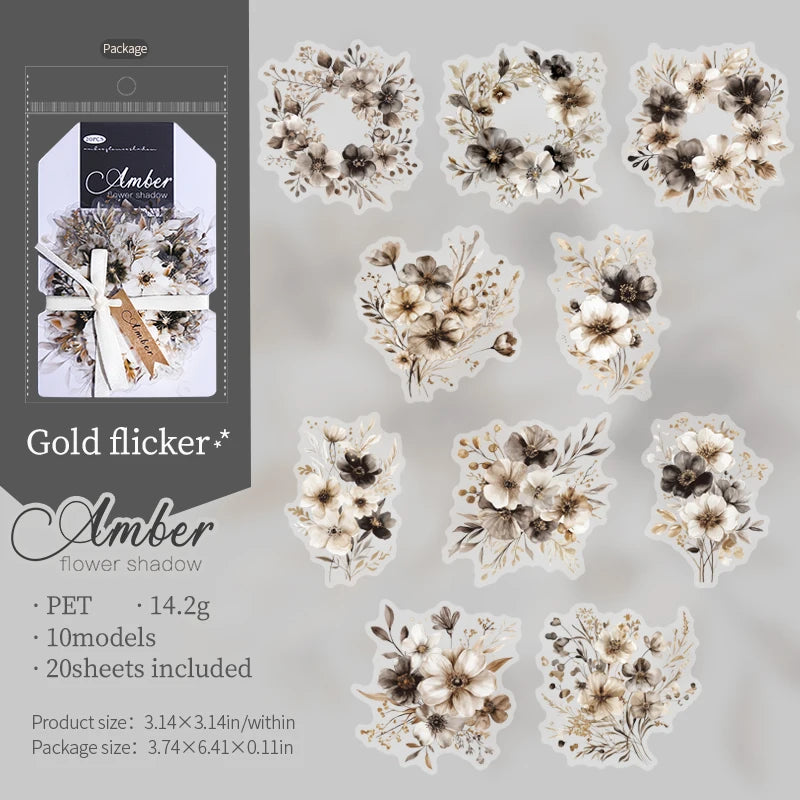 JIANQI 20pcs/pack PET Plants Flowers Stickers DIY Scrapbooking Planner Collage Diary Supplies Aesthetics Sticker Stationery