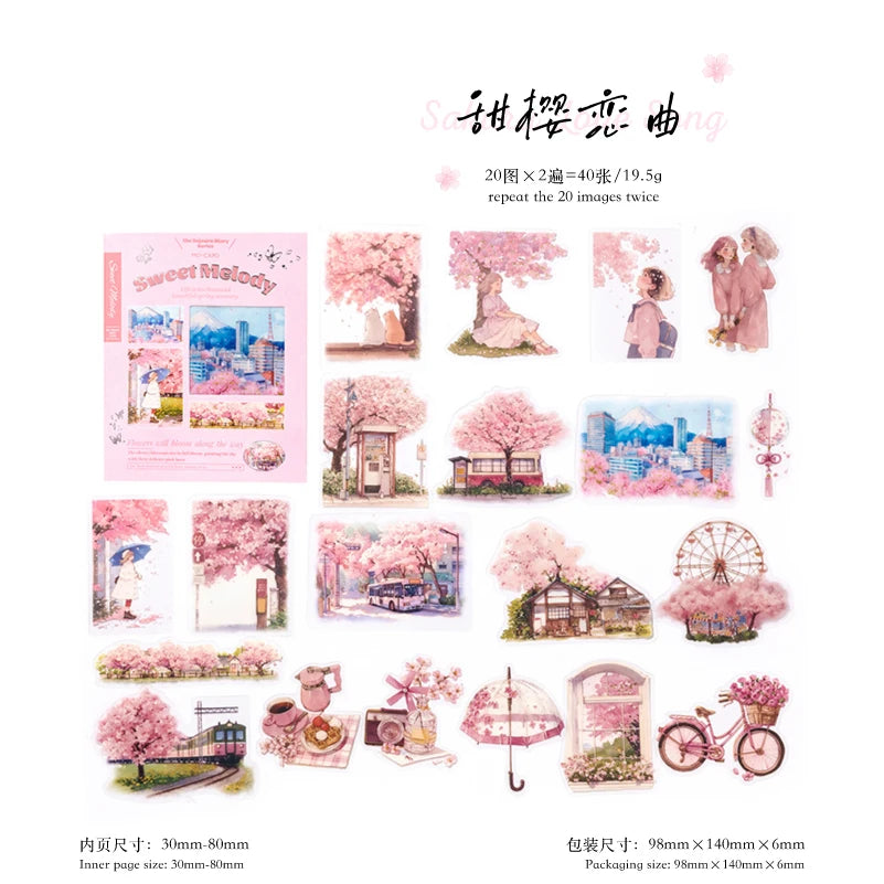 JIANQI 40 Pcs Four Seasons Scenery Stickers PET Transparent Decorative Collage Junk Journal DIY Scrapbooking Supplies