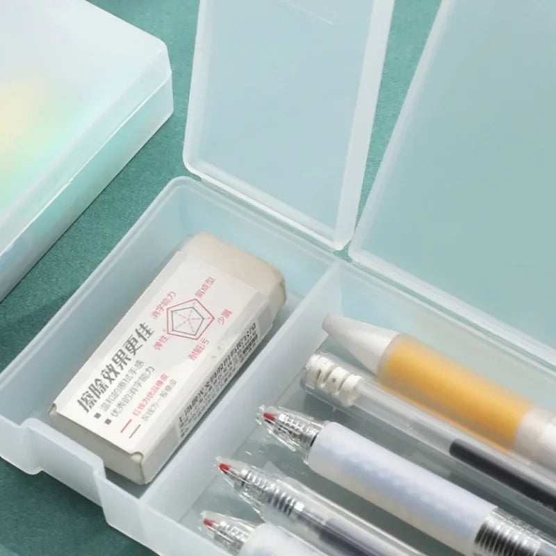 Pencil Cases School Office Simple Matte Transparent Plastic Box Frosted Pink Green White Pens Storage Stationery Supplies