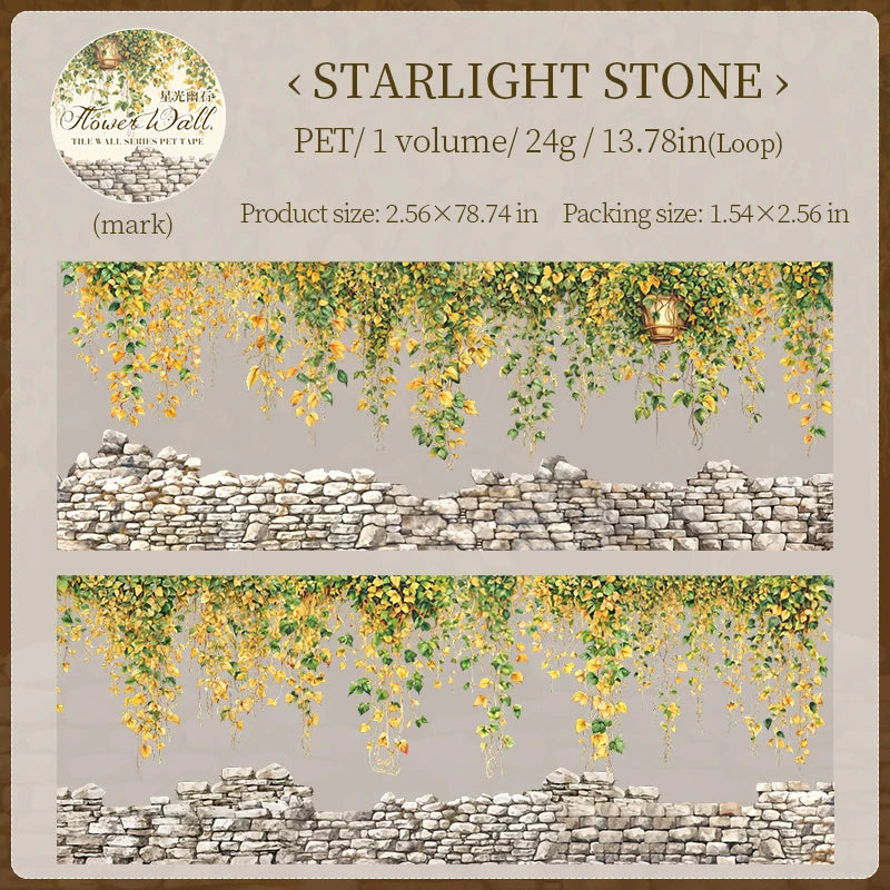 65mm*2m PET Plant Vine and stone wall tape Sticker Decorative collage Adhesive Diy Scrapbooking hand made Masking tape