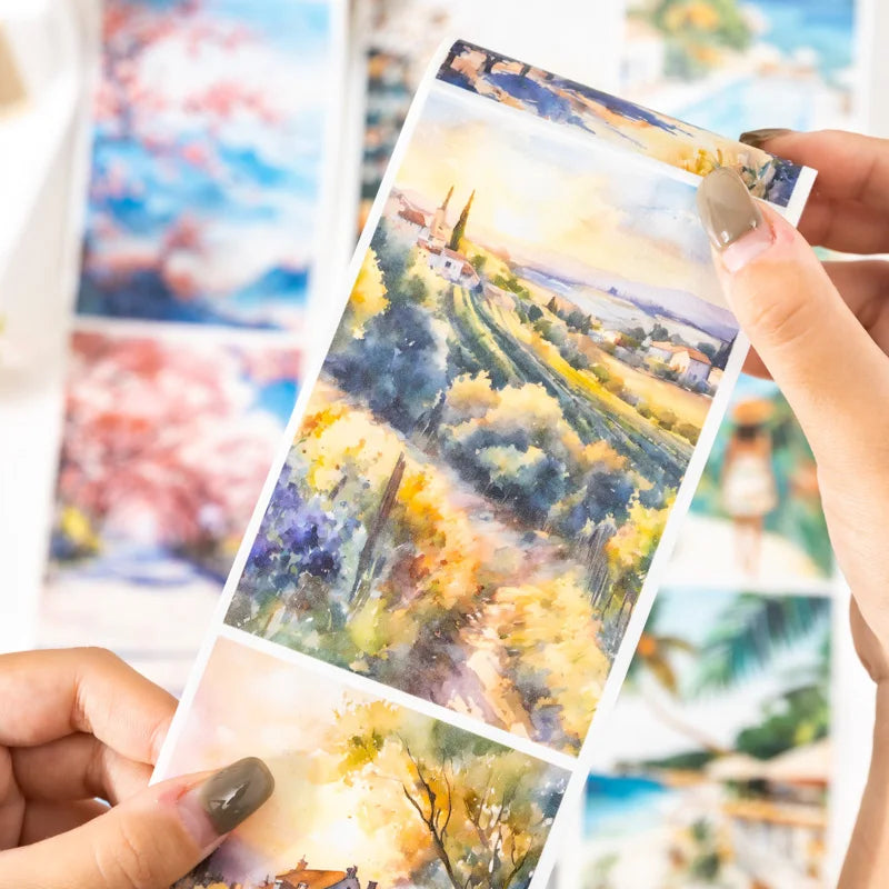 JIANQI 80mm*2m Travel Scenery Stickers PET Materials DIY Scrapbooking Materials Collage Junk Journal Decor Stickers