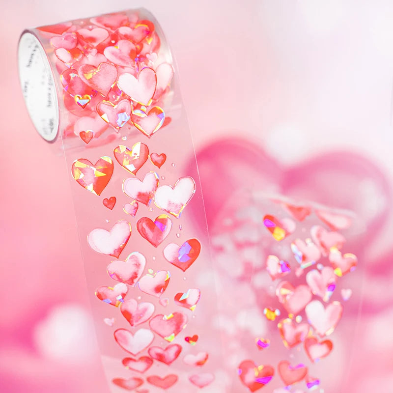 JIANQI 40mm*2m Decoration Adhesive Tape love heart PET Tapes Masking Tapes stickers Aesthetic Stationery Scrapbook Supplies
