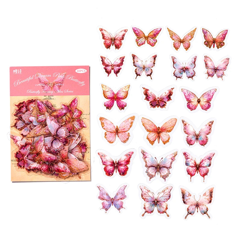 JIANQI 40pcs/pack PET Butterfly Stickers DIY Scrapbooking Collage Junk Journal Planner Decorative Materials Sticker Stationery