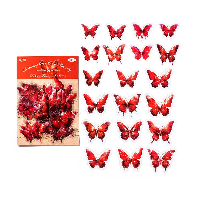 JIANQI 40pcs/pack PET Butterfly Stickers DIY Scrapbooking Collage Junk Journal Planner Decorative Materials Sticker Stationery