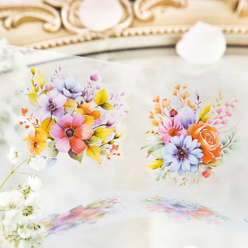 JIANQI 50mm*2m PET Plant Flowers tape Sticker Decorative collage Adhesive Diy Scrapbooking hand made Masking tape