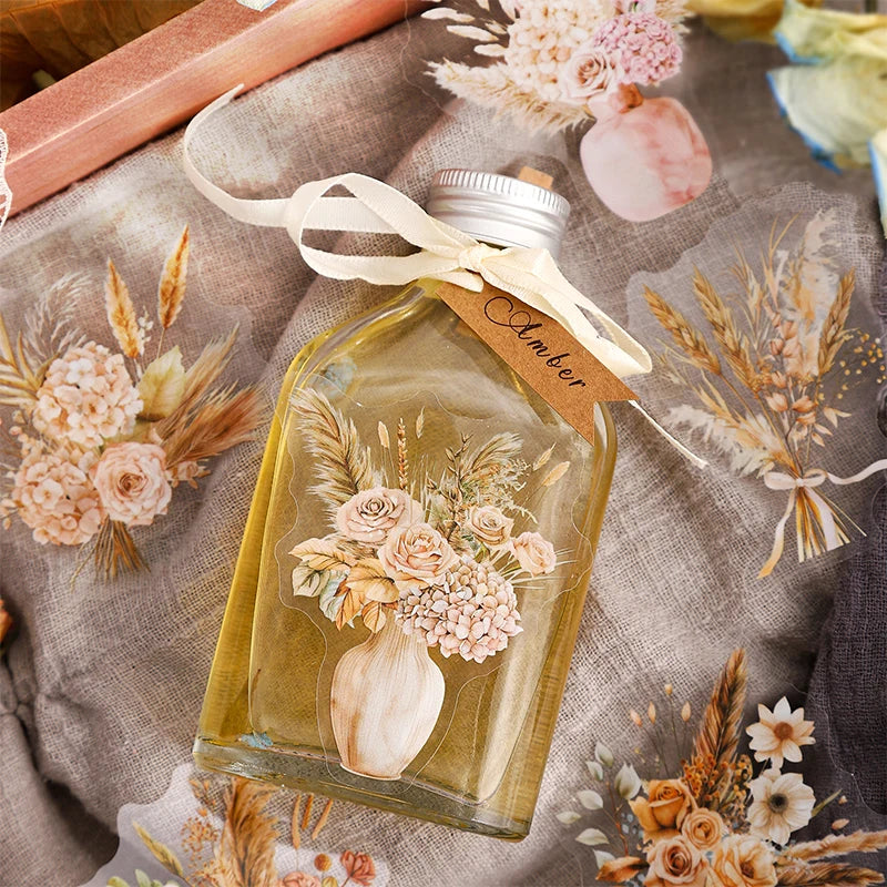 JIANQI 20pcs/pack PET Plants Flowers Stickers DIY Scrapbooking Planner Collage Diary Supplies Aesthetics Sticker Stationery