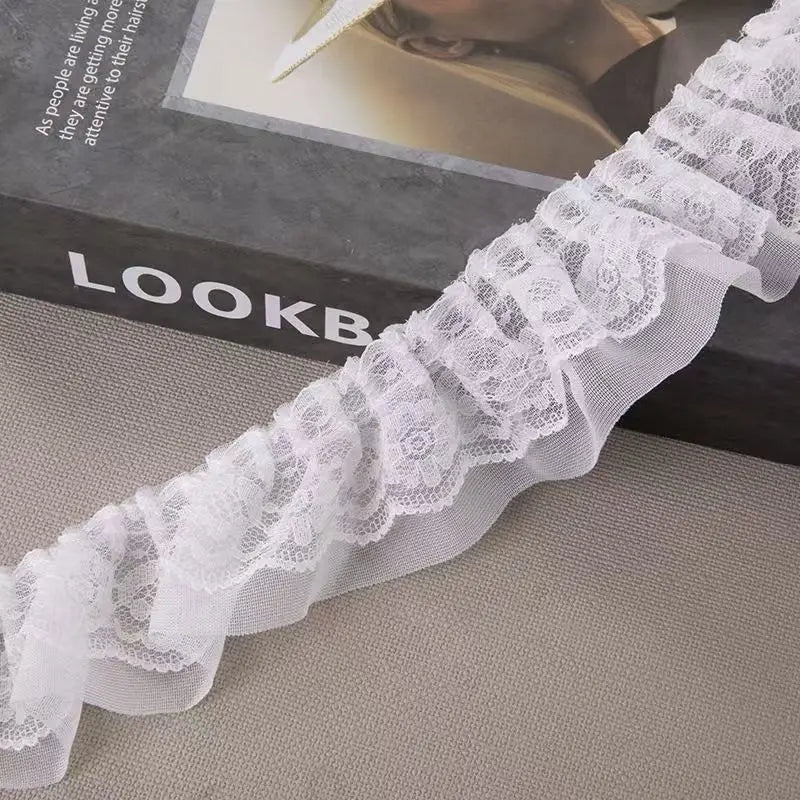 2 Yards Embroidery Ruffle Mesh Lace Fabrics For Clothing Home Wedding Accessory Bouquet Decor Handmade Sewing Trim DIY Crafts