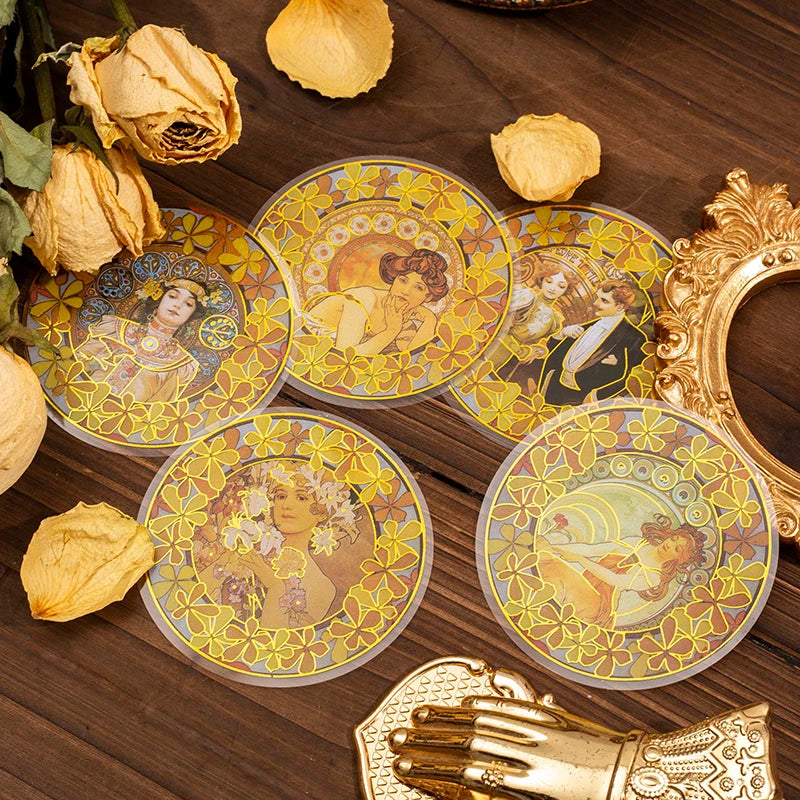 10 pcs Mucha theme Stickers pack Diy Decorative Scrapbooking Diary Album Stationery Collage material junk journal supplies