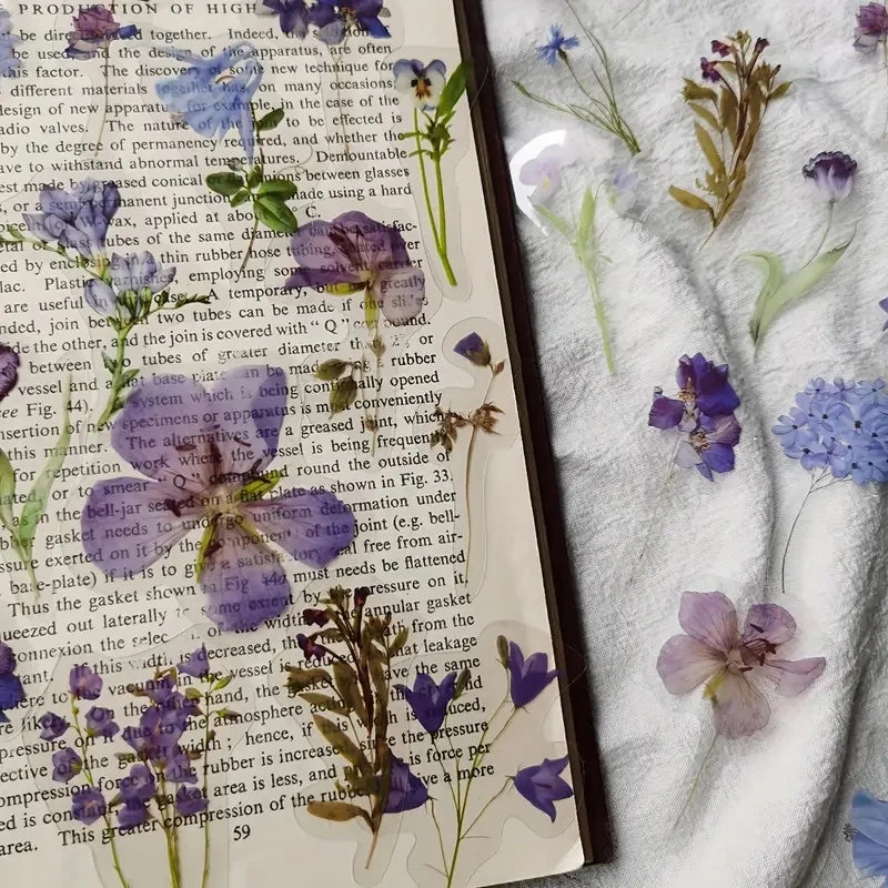 JIANQI 40Pcs Natural plants Flower Stickers DIY scrapbook PET Material Handbook Water Cup Plant Transparent Sticker