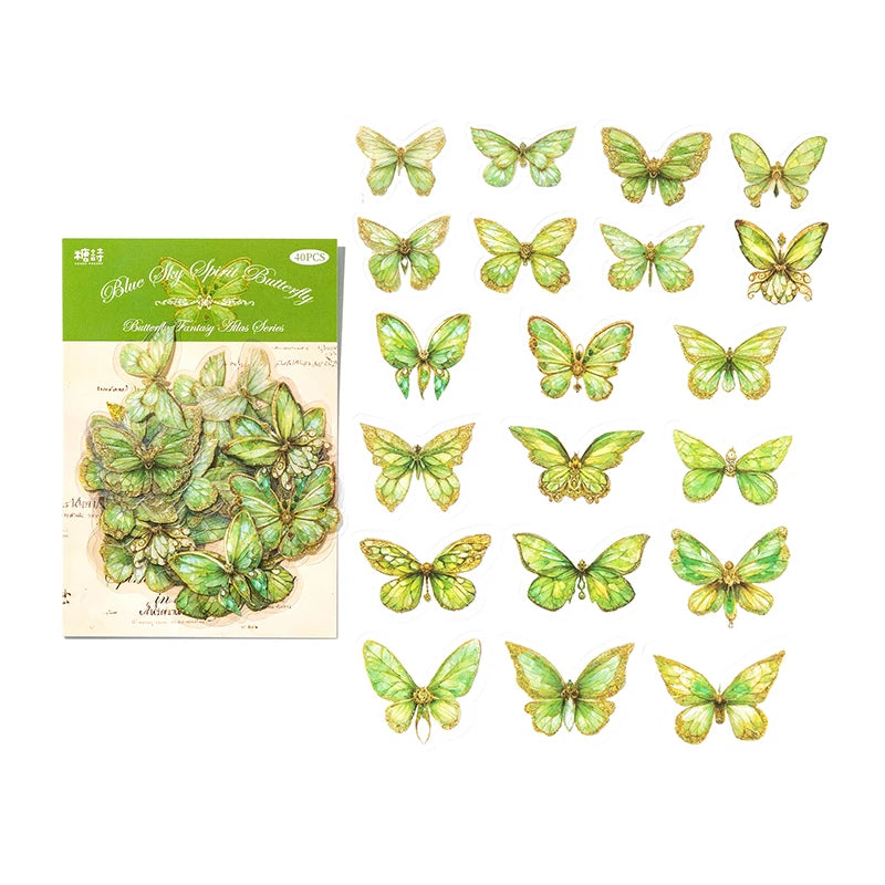 JIANQI 40pcs/pack PET Butterfly Stickers DIY Scrapbooking Collage Junk Journal Planner Decorative Materials Sticker Stationery