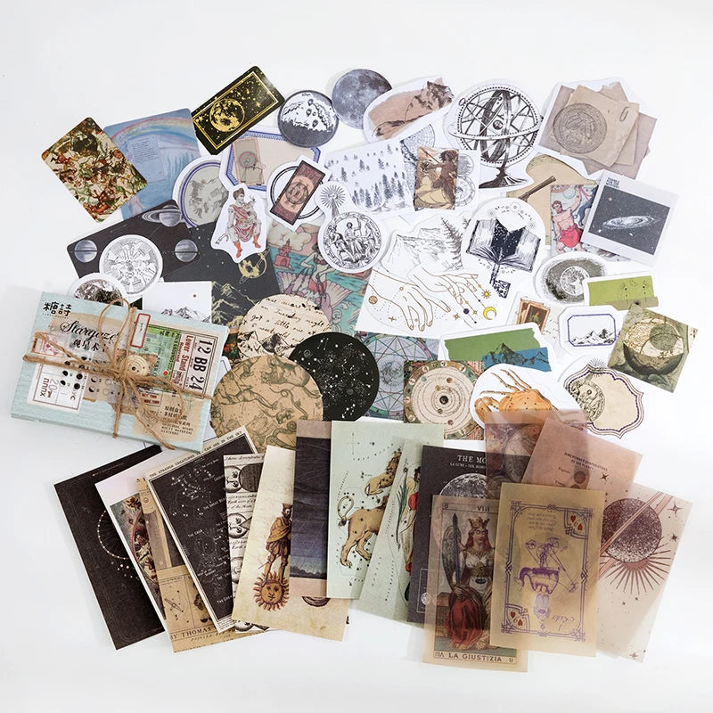 60pcs Vintage Stickers Scrapbook Paper for Scrapbooking Junk Journal School Supplies Creative Stationery DIY Deco Stickers