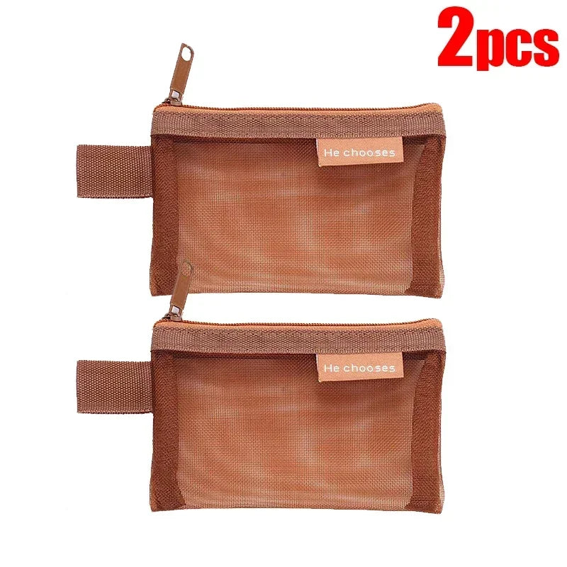 Mini Square Mesh Storage Bag Portable Money Earphone Data Cable Chargers Bag ID Credit Card Holder Zipper Pouch Travel Organizer
