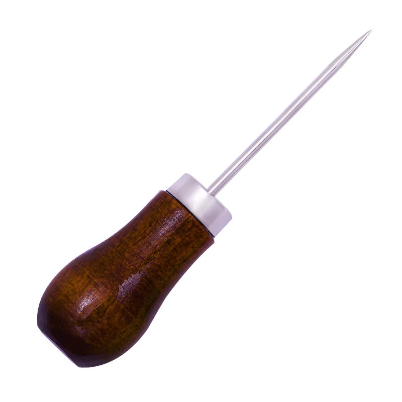 1Pc Complete Awl Set Small Size Wooden Handle Metal Tip Leather Stitching Awls for Home Sewing Leather Making and Hole Punching