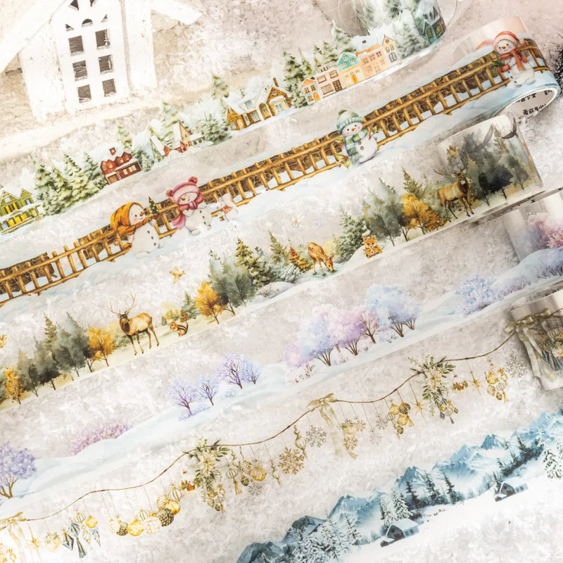 JIANQI 40mm*2m Scrapbook Decor Adhesive Tape Winter snow scenery PET Tapes Masking Tapes stickers Aesthetic Stationery Supplies