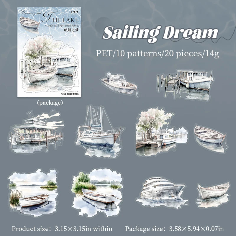 JIANQI 20pcs Water landscape Sticker Pack Junk Journal DIY Scrapbooking Supplies Collage School Stationery Stickers