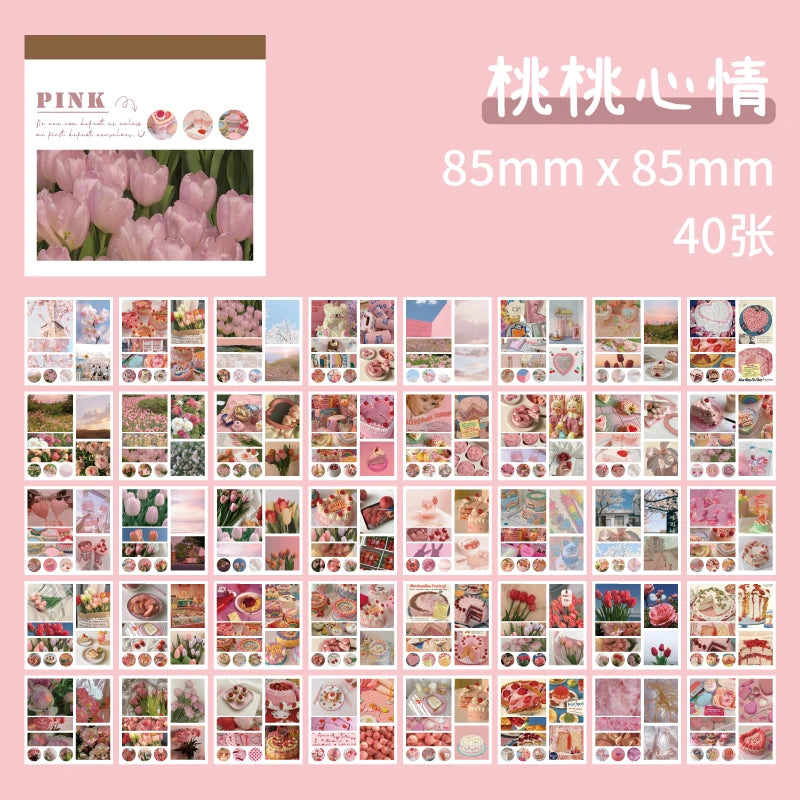 JIANQI 40pcs/pack Aesthetics Decor Stickers Book DIY Scrapbooking Supplies Album Creative Stationery Already Cut Ins Stickers