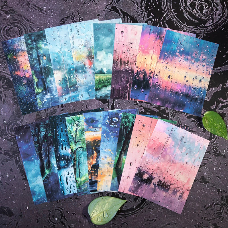 JIANQI 10pcs/pack Rainy season landscape PET Stickers Junk Journal Creative Stationery DIY Deco Stickers Scrapbooking Supplies