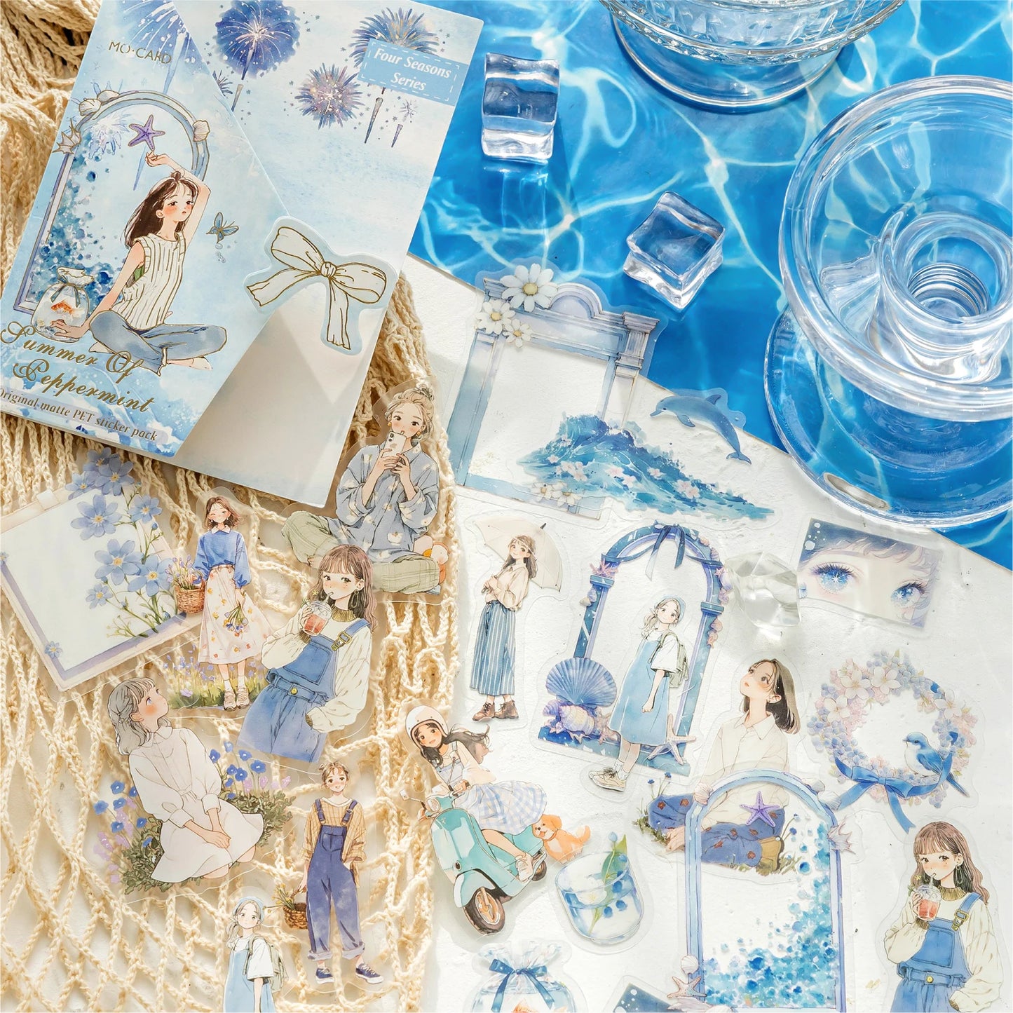 JIANQI 40pcs Four Seasons Girls Stickers Aesthetic Landscape Decor Scrapbook Diary Album Collage material junk journal supplies