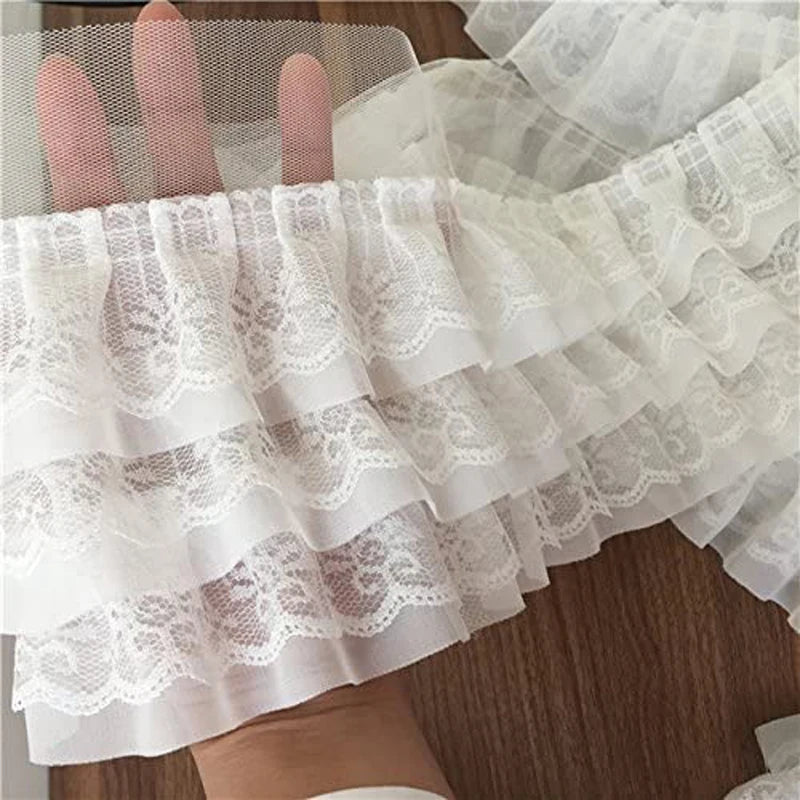 1 Yard Black and White Lace Fabric Three-layer DIY Clothing Skirt Edge Sewing Supplies 13CM Wide