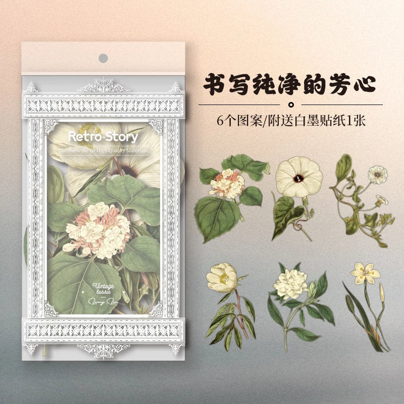 6pcs Large size Plant Flowers PET Stickers aesthetic Stick Labels Decorative Scrapbooking Collage material junk journal supplies