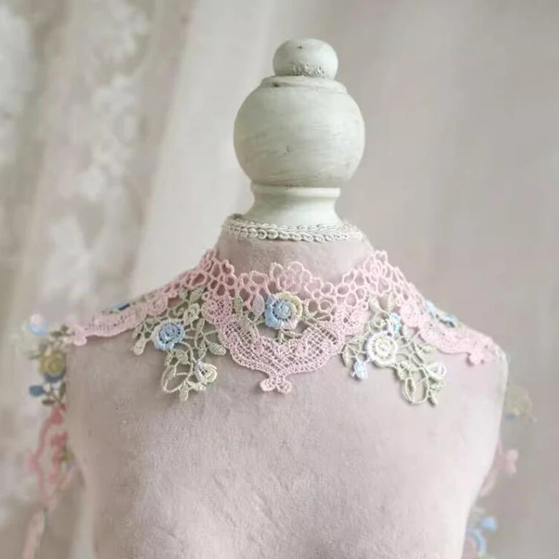 1Yard Blue Pink Flower Lace Border Sewing Fabric DIY Decoration Home Accessories 6.5CM Wide
