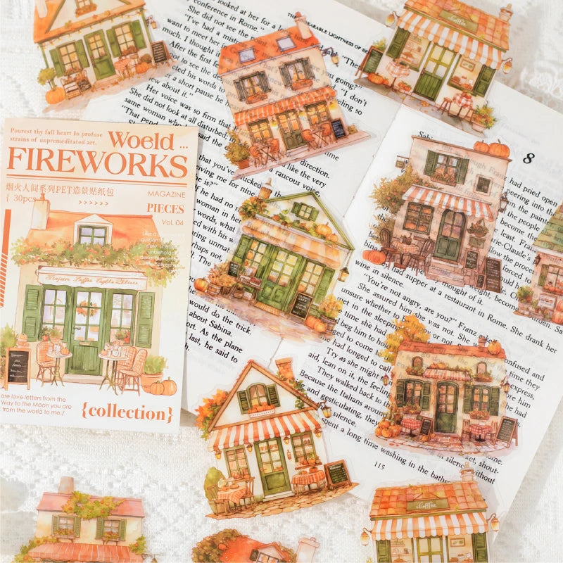JIANQI 30 pcs House theme Sticker Pack Junk Journal DIY Scrapbooking School Supplies Collage Stationery Stickers
