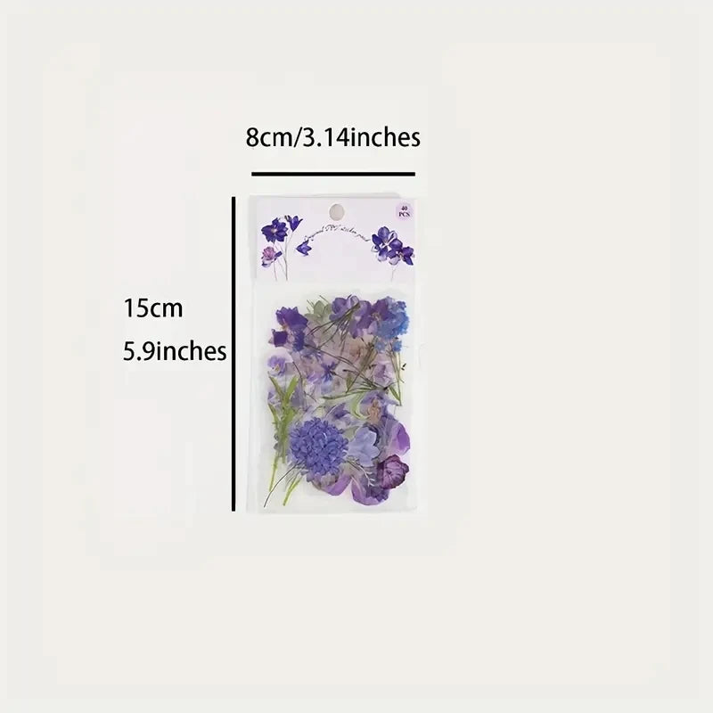 JIANQI 40Pcs Natural plants Flower Stickers DIY scrapbook PET Material Handbook Water Cup Plant Transparent Sticker