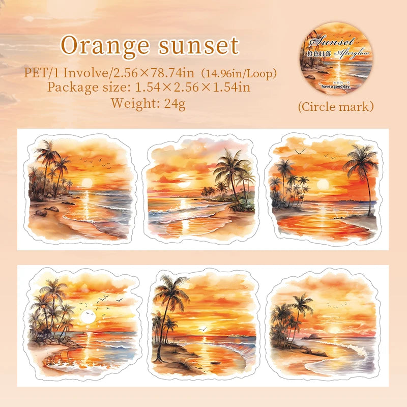 JIANQI 65mm*2m Sunset Landscape Tapes DIY Scrapbooking Decor Photo Album Collage Journalling Materials Aesthetics Stickers