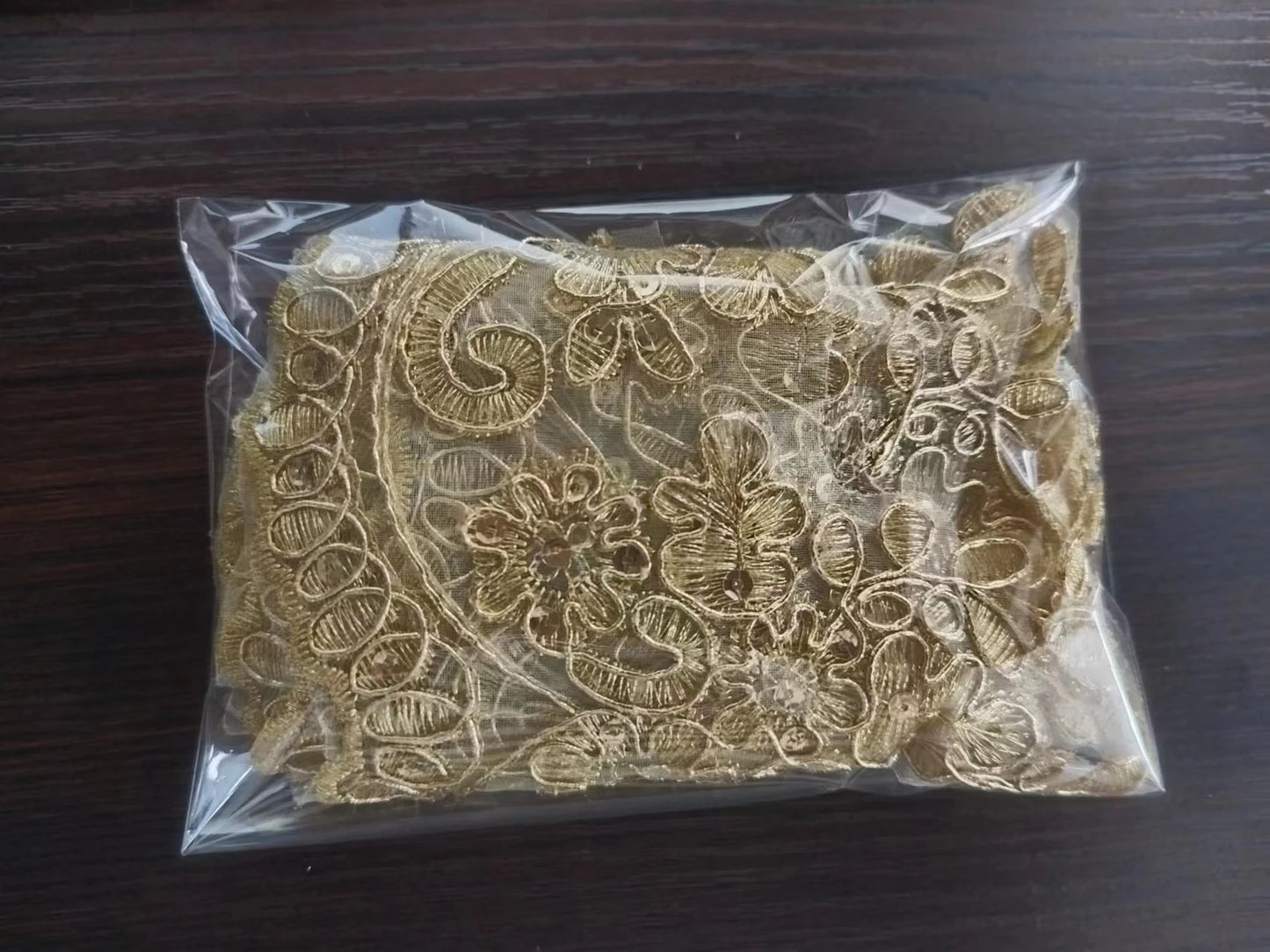 1Yard Gold Lace Embroidery Fabric Dress With Sequin Border DIY Clothing Accessories 12cm Wide