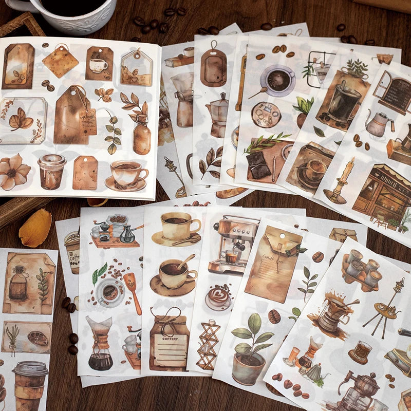 JIANQI 50pcs/book Light Retro Floral Plant Stickers Beautiful scenery Theme Double Material Handbook Backing Decal Stationery