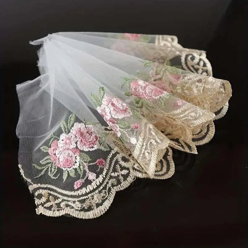 1 Yard Pink Flower Lace trim Sewing Craft DIY Apparel Lace Fabrics Wide 16CM