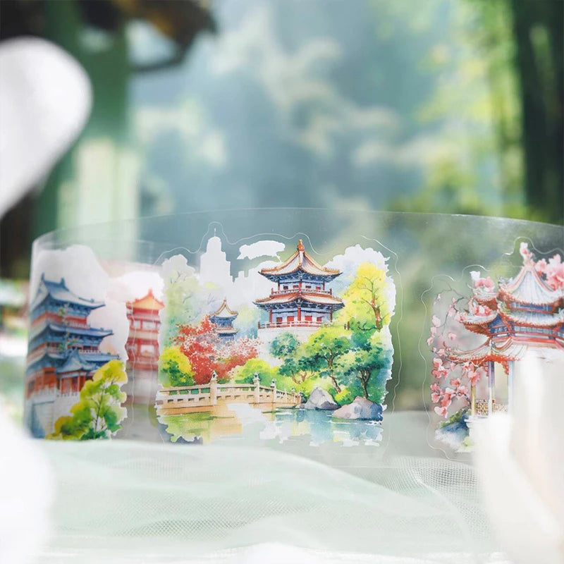 JIANQI 60mm*2m Chinese style courtyard PET Tapes Creativity Hand Account Adhesive hand made Diy Junk Journal Scrapbook Supplies