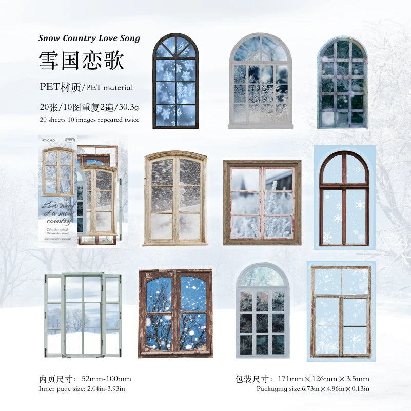 JIANQI 20pcs/pack Window Landscape Stickers Decor Junk Journal DIY Srapbooking Collage Stationery PET Scrapbook supplies