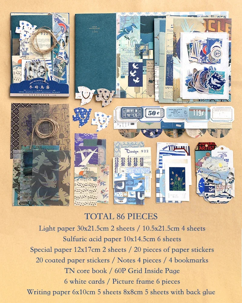 Journal 86pcs/pack DIY Scrapbooking Pack Collage Junk Journal Decor Stickers Materials Paper Combo Kit Aesthetics Stationery
