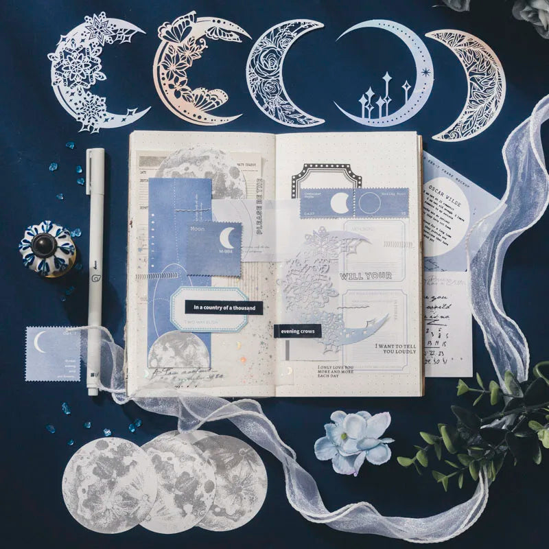 JIANQI 63 pcs Lunar phase theme INS Decorative paper Different size Diy Diary Album hand made junk journal supplies