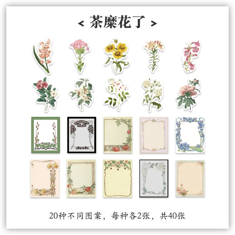 JIANQI 40pcs/pack Vintage Washi Paper Stickers Kit for DIY Scrapbooking Art Collage Album Creative Stationery Craft Stickers