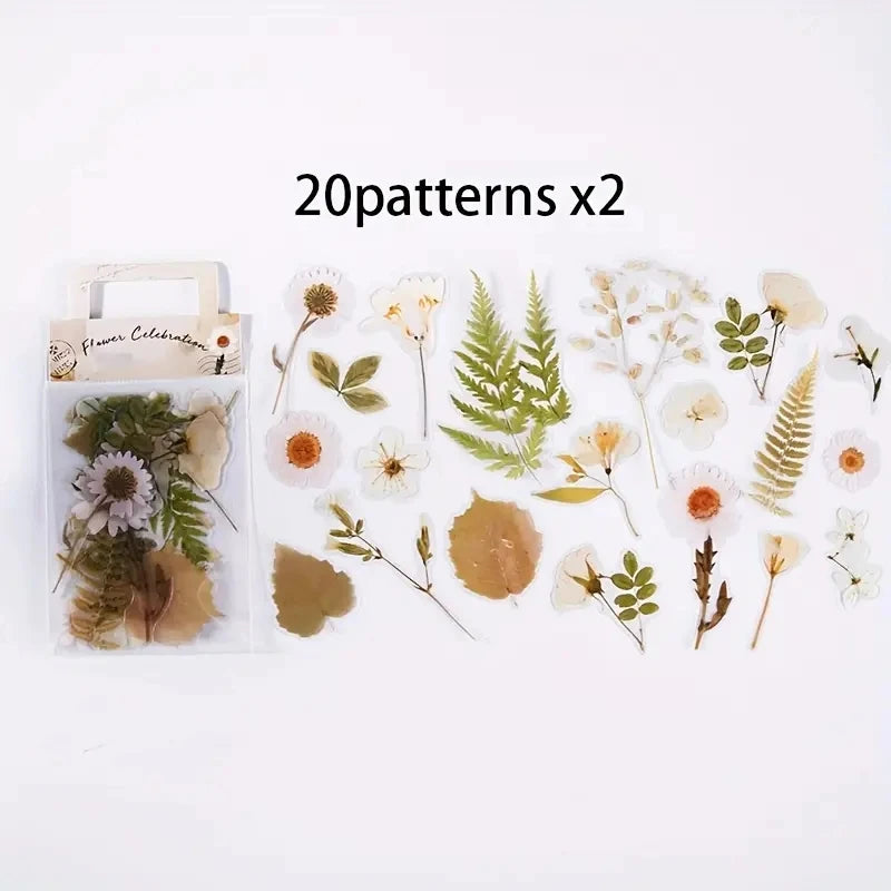 JIANQI 40 Pcs/pack Retro Creative flower plant Stickers hand tent DIY Stick Labels Scrapbooking Material Junk Journal Supplies