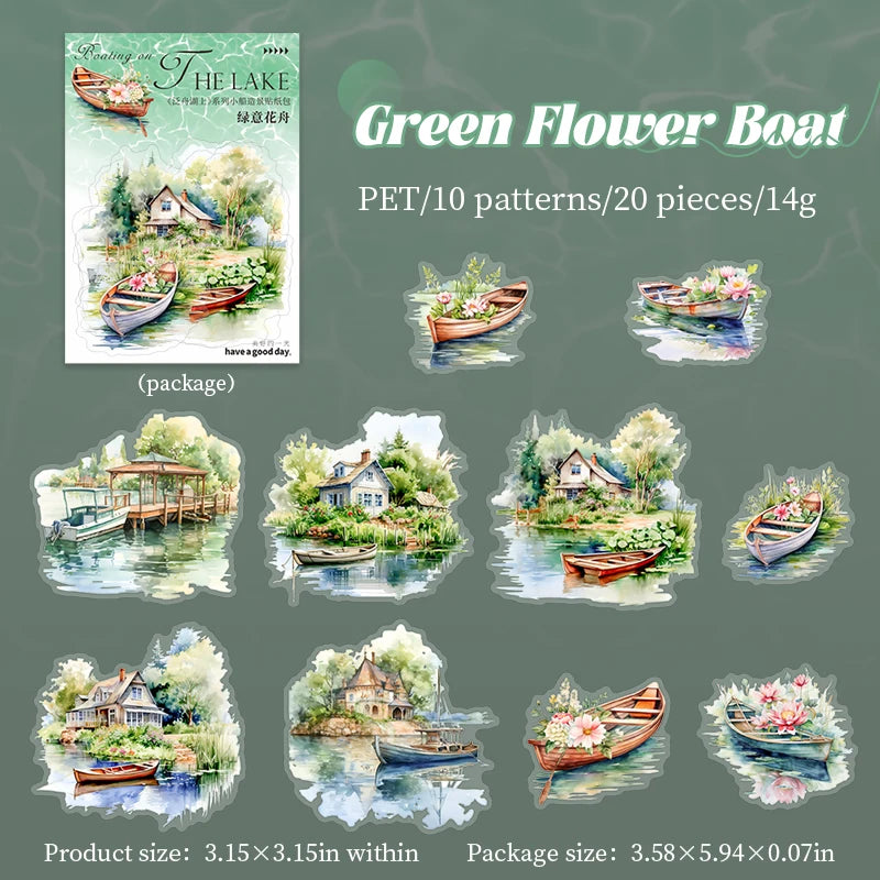 JIANQI 20pcs Water landscape Sticker Pack Junk Journal DIY Scrapbooking Supplies Collage School Stationery Stickers