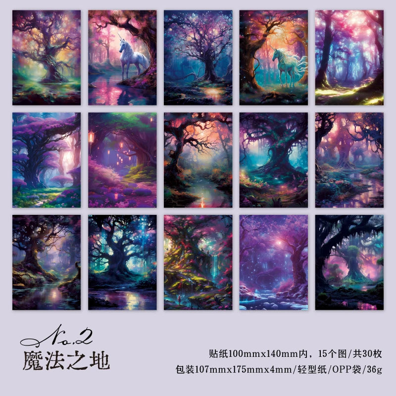 JIANQI 30pcs Vintage Dream Forest Scene Craft Material paper DIY Stationery Collage Scrapbooking for hand made Background Paper